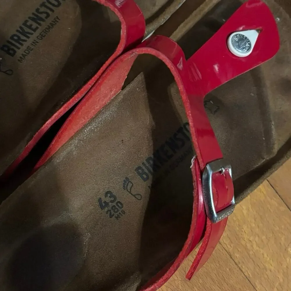 Birkenstock Women’s Size 43 US 12 12.5 Gizeh Thong Sandals Red Patent Leather